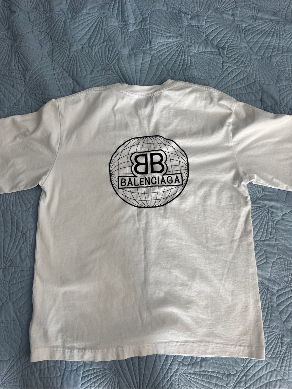 Balenciaga White Short-Sleeve Crewneck with Black Logo UNISEX